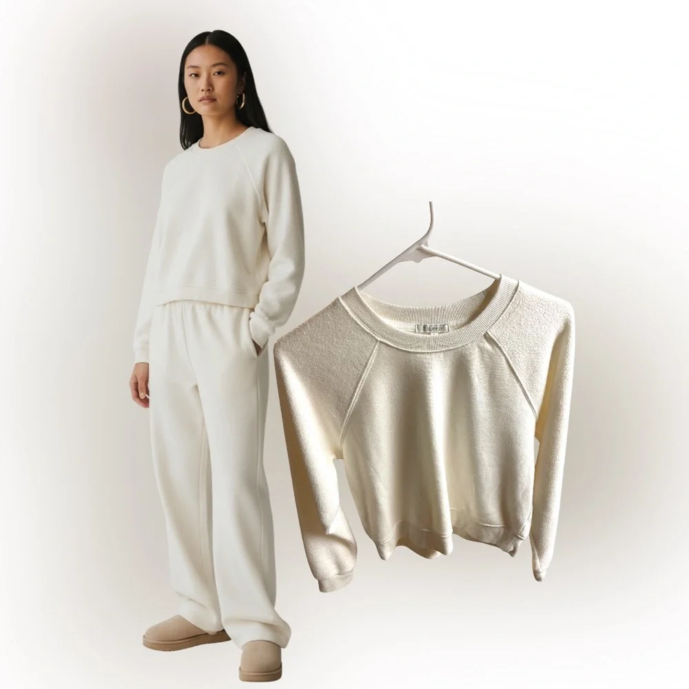 Z Supply Cream Ivory Boxy Cropped Sweatshirt Rayon Blend Crew Neck Small Soft